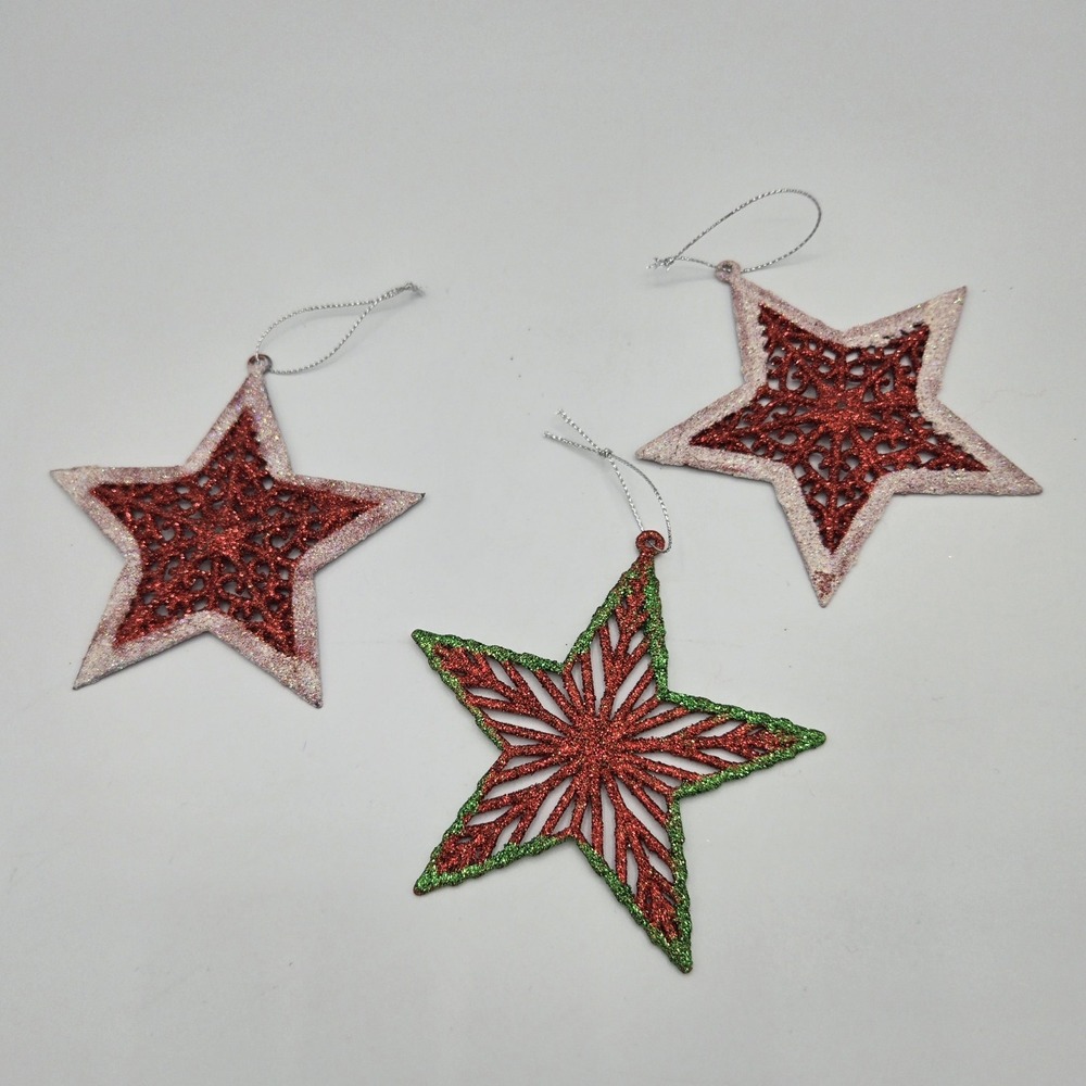 Lot of 3‎ Glitter Star Ornaments